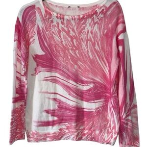 Chico's Vibrant Pink/White Long Sleeve Top, P2P:19”, L:23.5”, NWOT, Sz 0